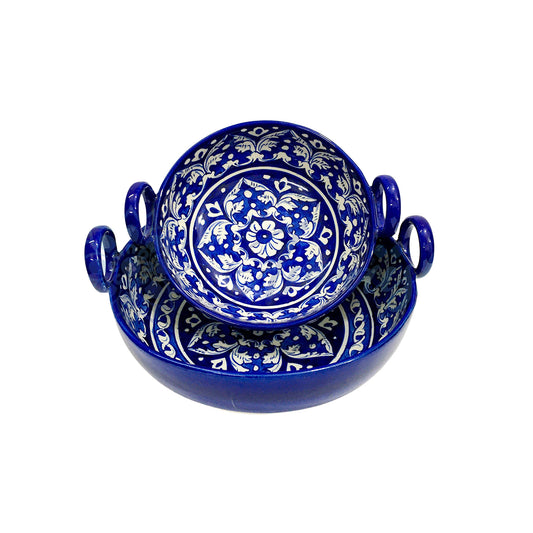 Set Of 2 Blue Felicity Ceramic Karahi