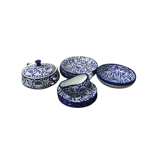 Auralite Blue Flower Dinner Set for 4 Persons